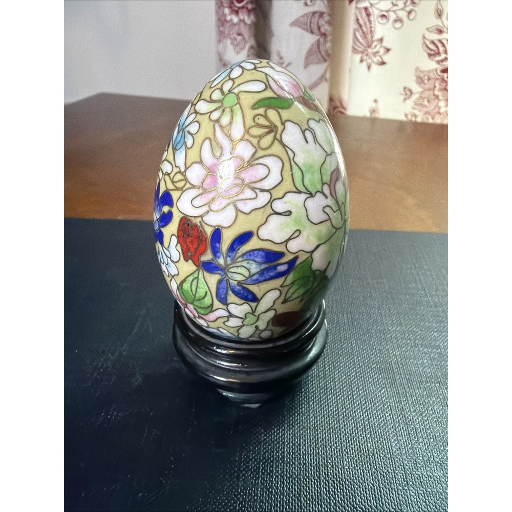 Vintage Cloisonne Enamel Floral Egg *No Stand*
